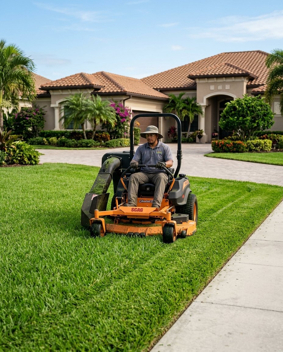 Mowing, edging and blow-down on a set schedule