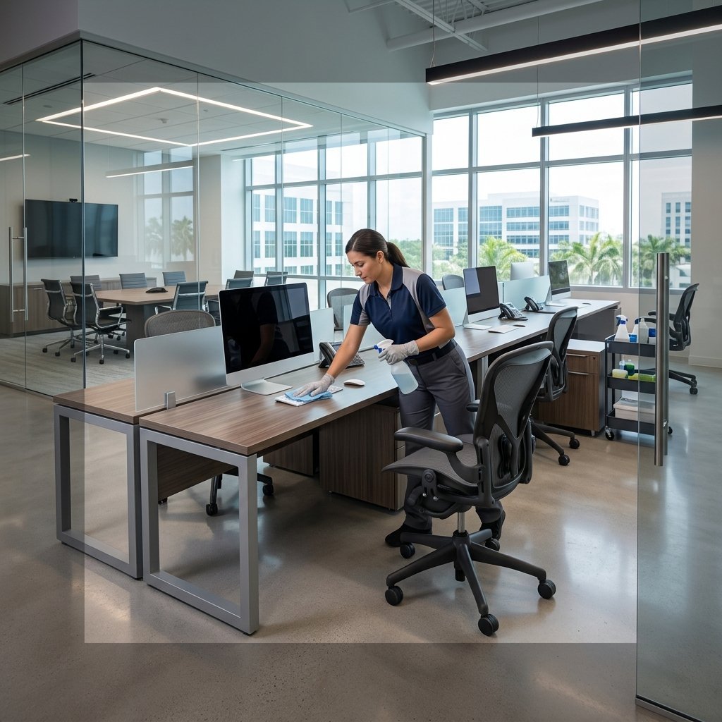 A workspace cleaned around business hours